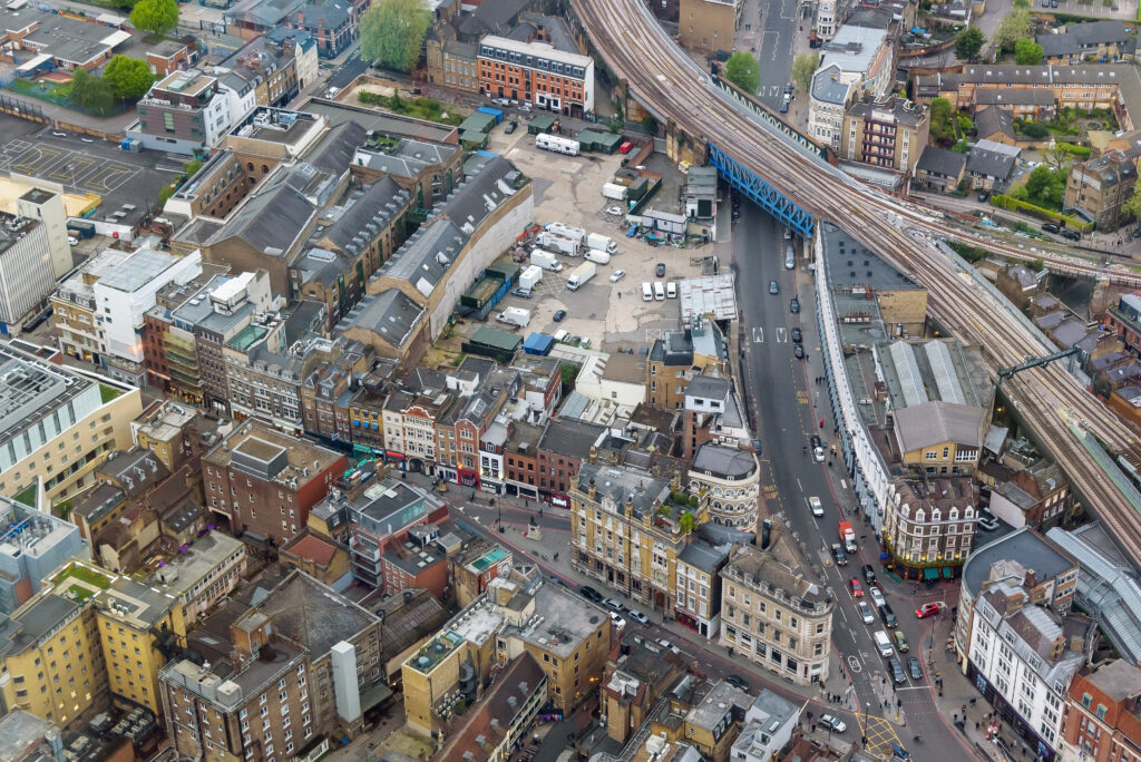 Aerial view of Southwark Street in London